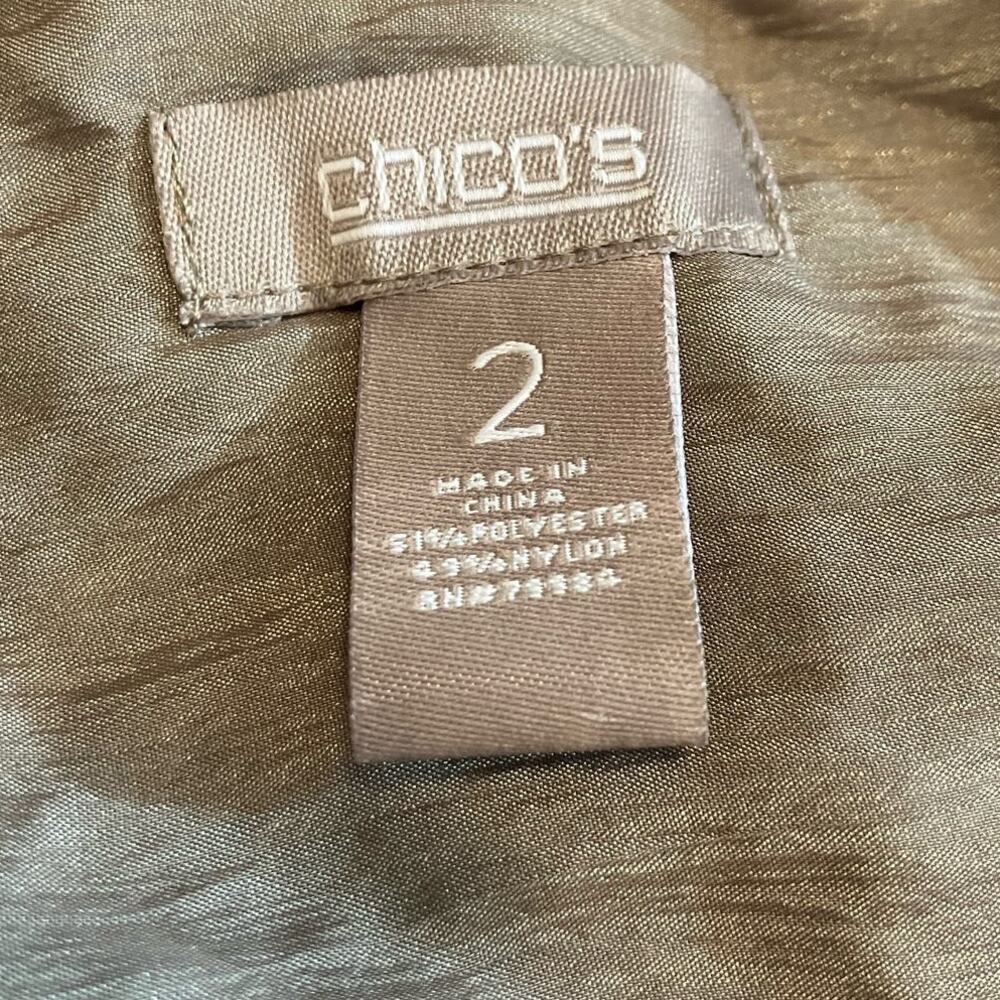 Chico's Women's Tan Button-Up Roll Sleeve Semi-Sheer Blouse Career SZ 2 L/12 - Picture 7 of 9